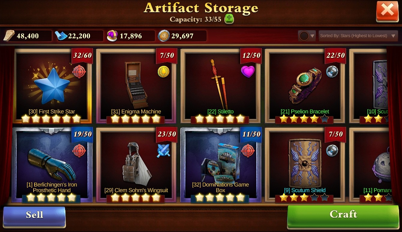 Artifacts can now have favorite markings for easier sorting.